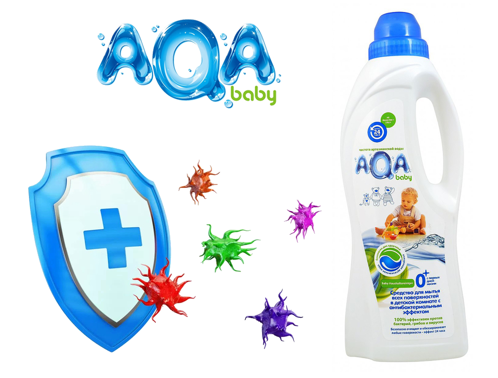 AQA baby Средство для мытья всех поверхностей в детской комнате, с антибактериальным эффектом