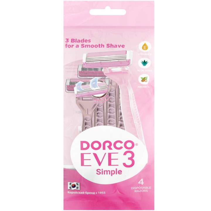 DORCO TRC200 ЕVE 3 Жен. однораз. станок (4 шт.) 3 лезвия, плав. головка, увл. полоса, 12/144