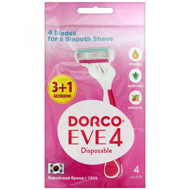 DORCO ЕVE 4 shai vanilla, Жен. однораз. станок (3+1 ШТ.) 4 лезвия, плав. головка, увл. полоса