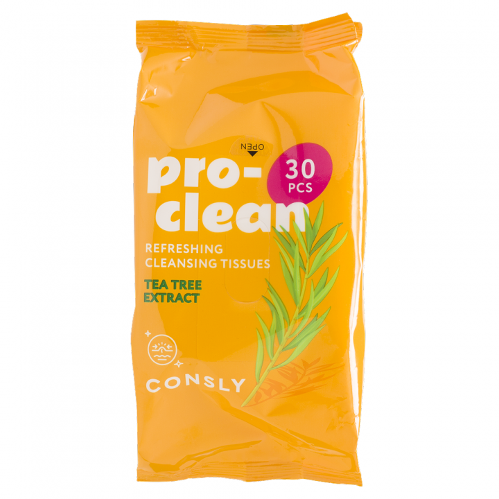 Consly Очищающие и освежающие мицеллярные салфетки с экстрактом чайного дерева, 30 шт