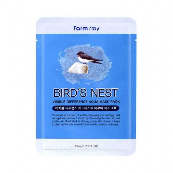 Farmstay Тканевая маска для лица с экстрактом ласточкиного гнезда Visible Difference Mask Sheet Birds Nest 23 мл