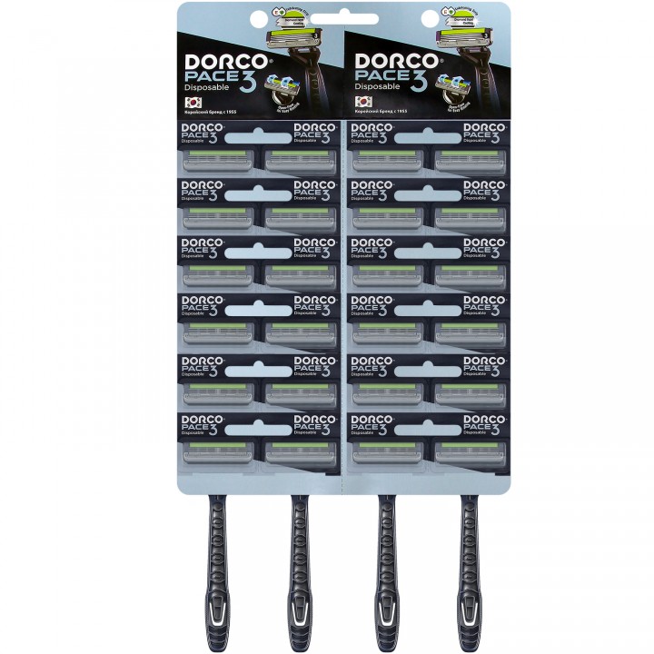 DORCO РACE 3 TRС200BL однораз. станок (1 шт.), (на КАРТЕ 24 шт.), 3 лезвия, увл. полоса, 240шт/960шт-