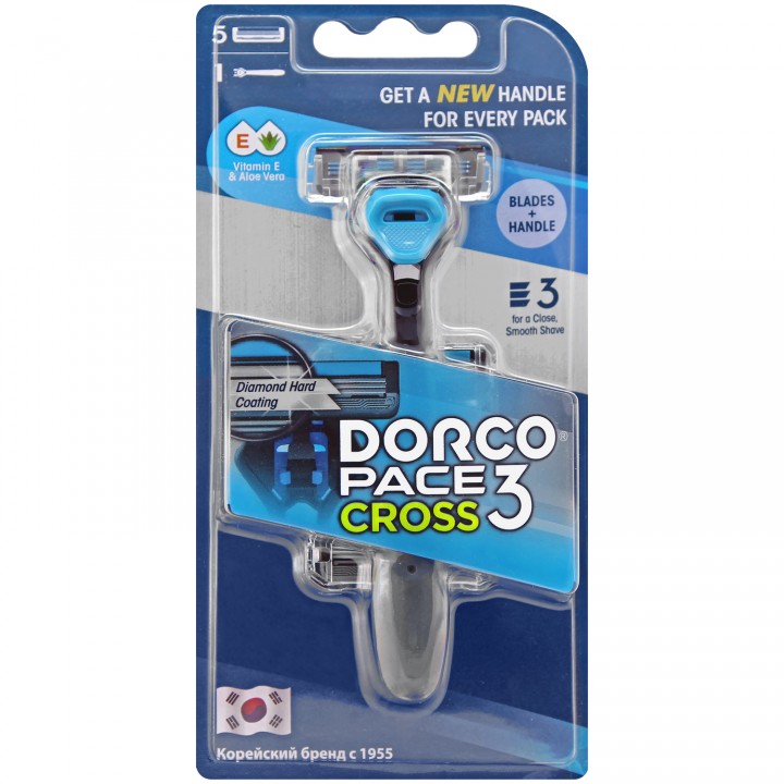 00093 DORCO PACE CROSS 3  бритв. станок + (5 кассет CROSS) с 3 лезвиями, TRC 1005,