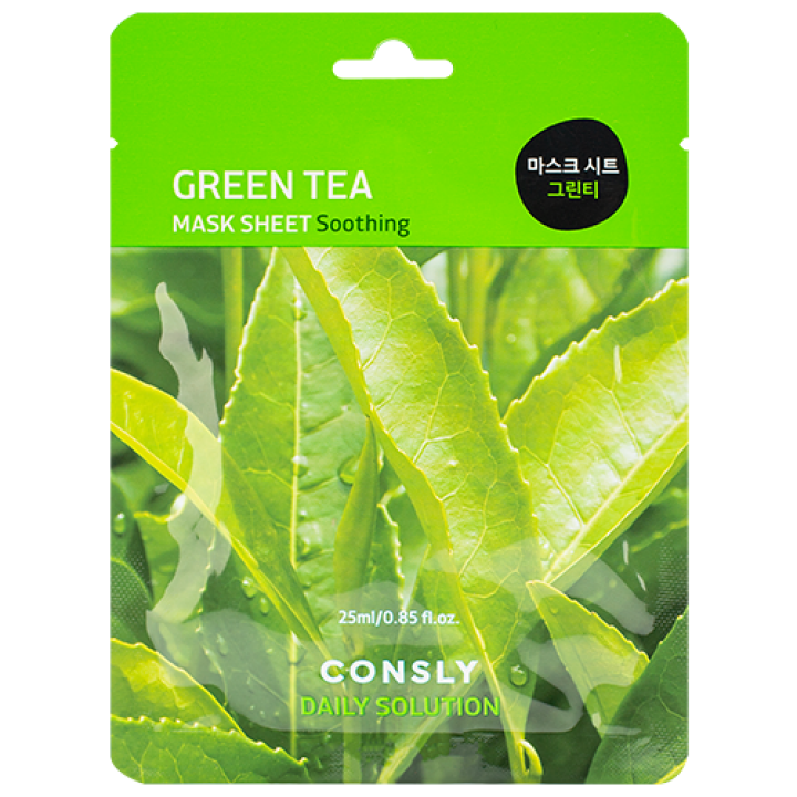 Consly Тканевая маска для лица с экстрактом листьев зелёного чая, 25мл