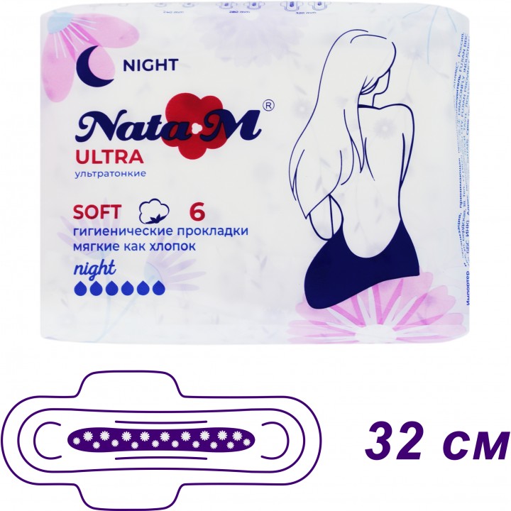 81626 NataM Прокладки гигиенические 6шт New Ultra Night Soft