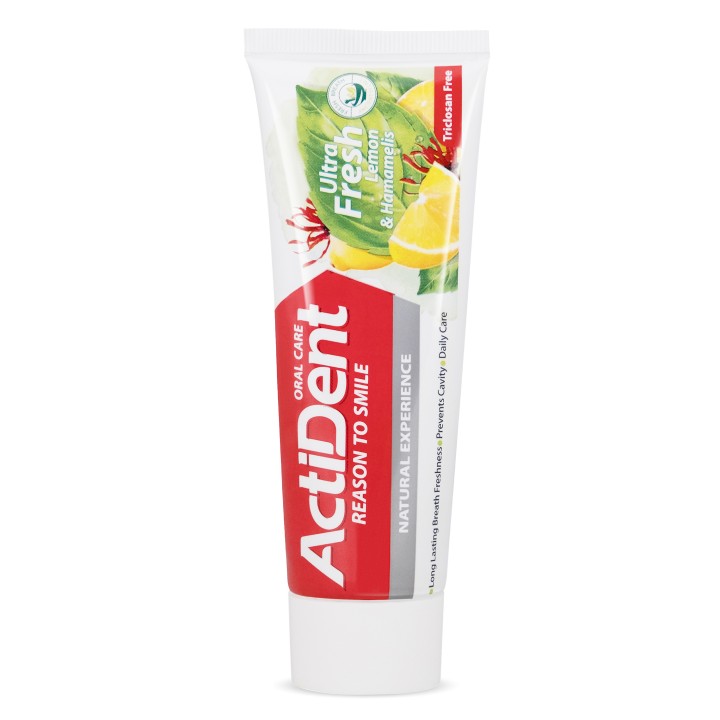 ACTIVE Зубная паста "Лимон и Гамаммелис" Ultra Fresh, без триклозана, 100 г ACTIVE Зубная паста "Лимон и Гамаммелис" Ultra Fresh, без триклозана, 100 г