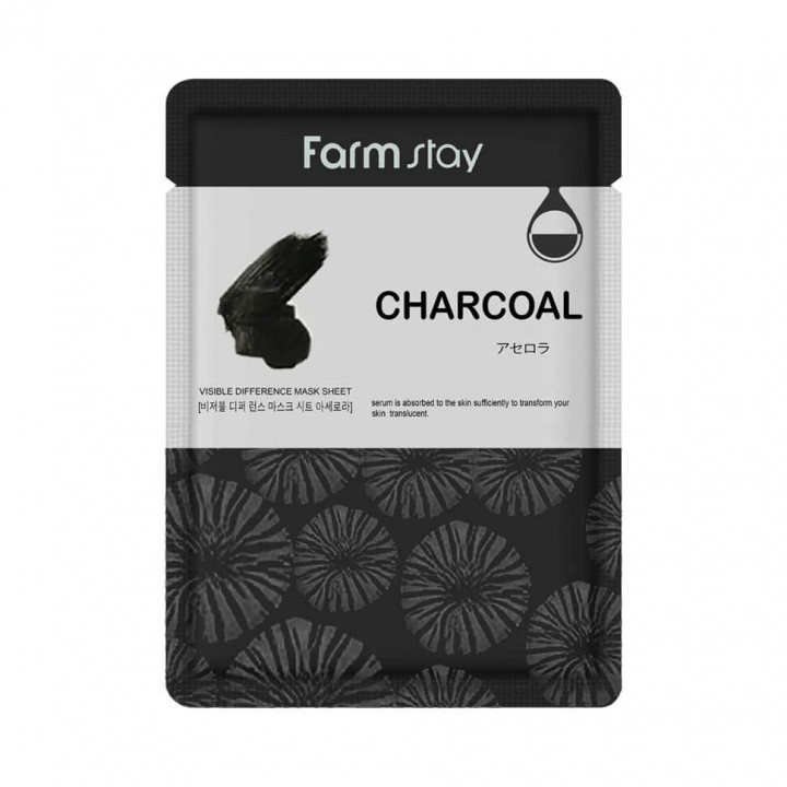 Farmstay Тканевая маска для лица с древесным углем Visible Difference Mask Sheet Charcoal 23 мл