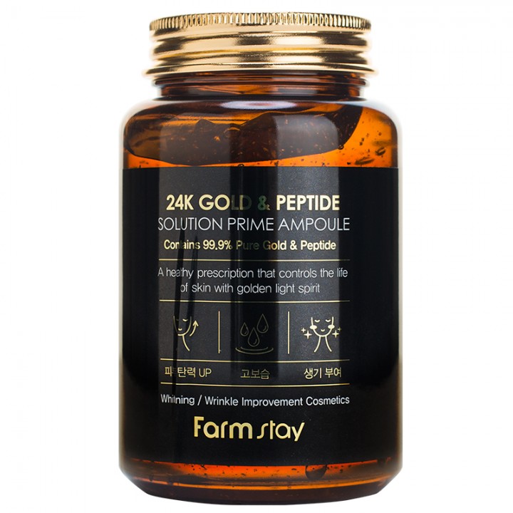 Farmstay Сыворотка с золотом и пептидами 24к Gold & Peptide Solution Prime Ampoule 250 мл